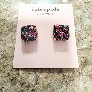 kate spade multicolor glitter square stud earrings
